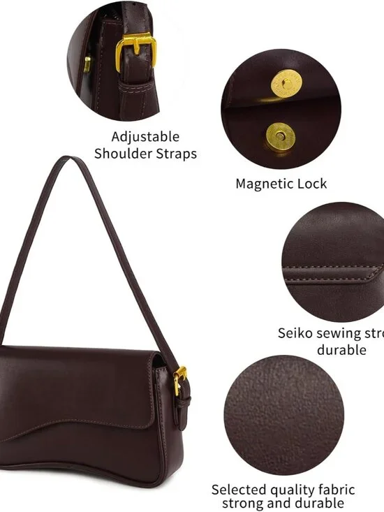 Women's Coffee Colour Pu Leather Tote Bag 2 Removable Straps and Zipper Closure - Picture 6 of 6